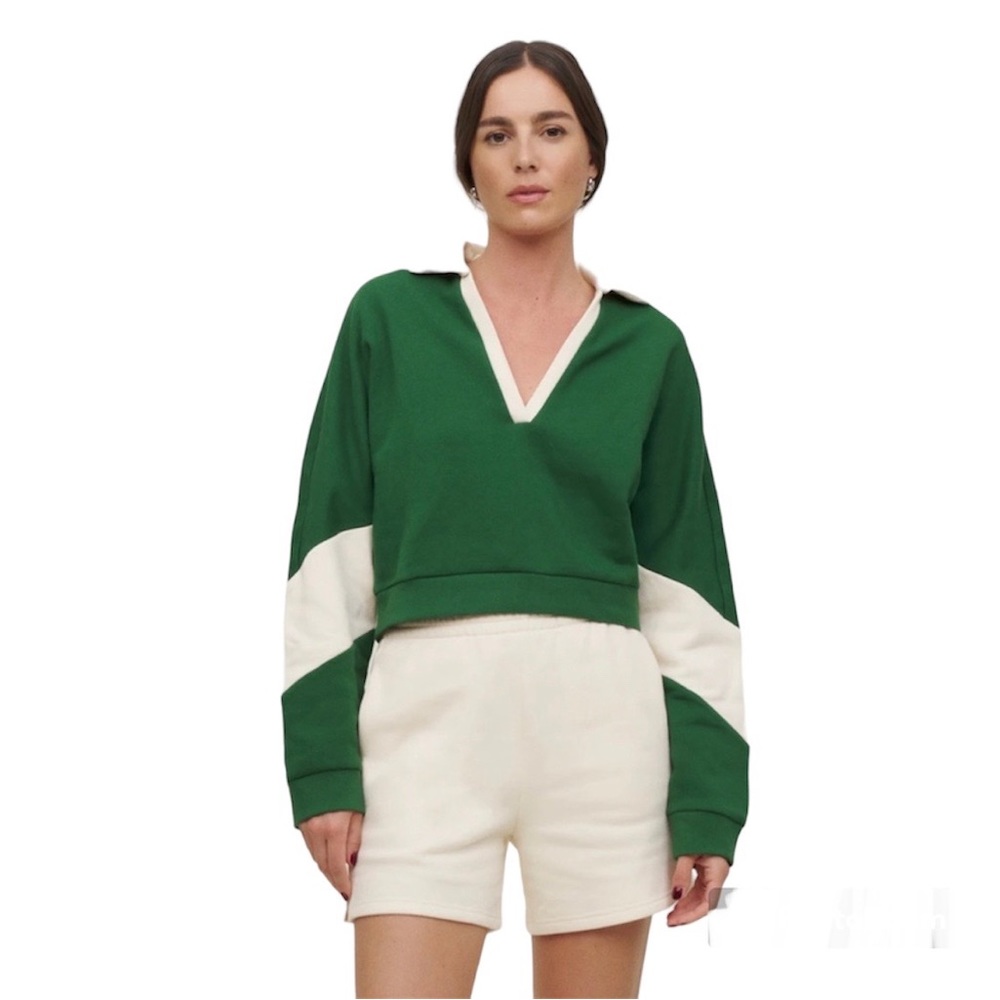 Reformation Mirielle Henley crop Sweatshirt Medium